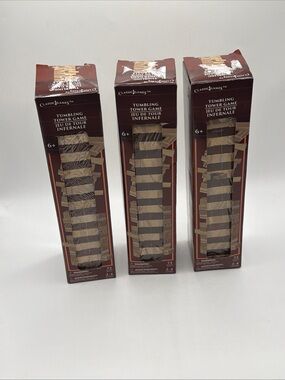 Lot of 3 Classic Games Tumbling Tower Wood Stacking Game 72 Blocks Brown Tan